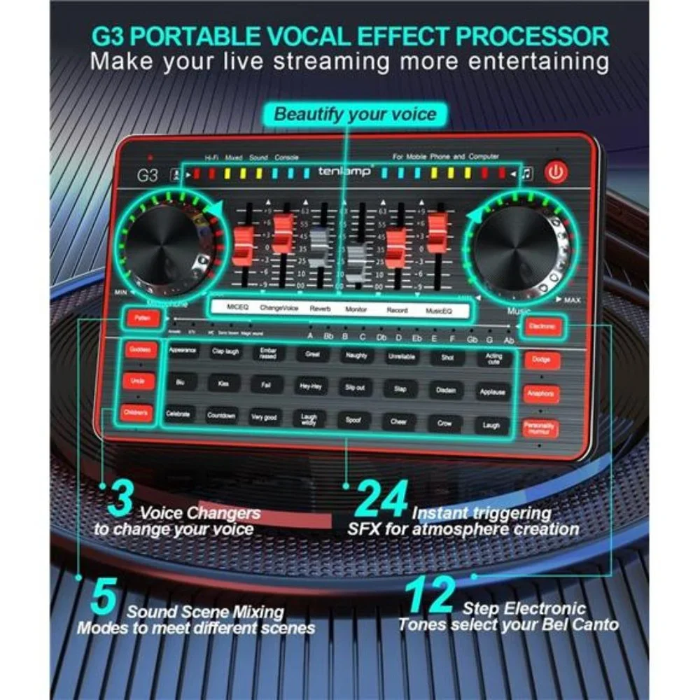 Podcast Microphone SoundCard Kit,Professional Studio Condenser Mic&G3 Live Sound